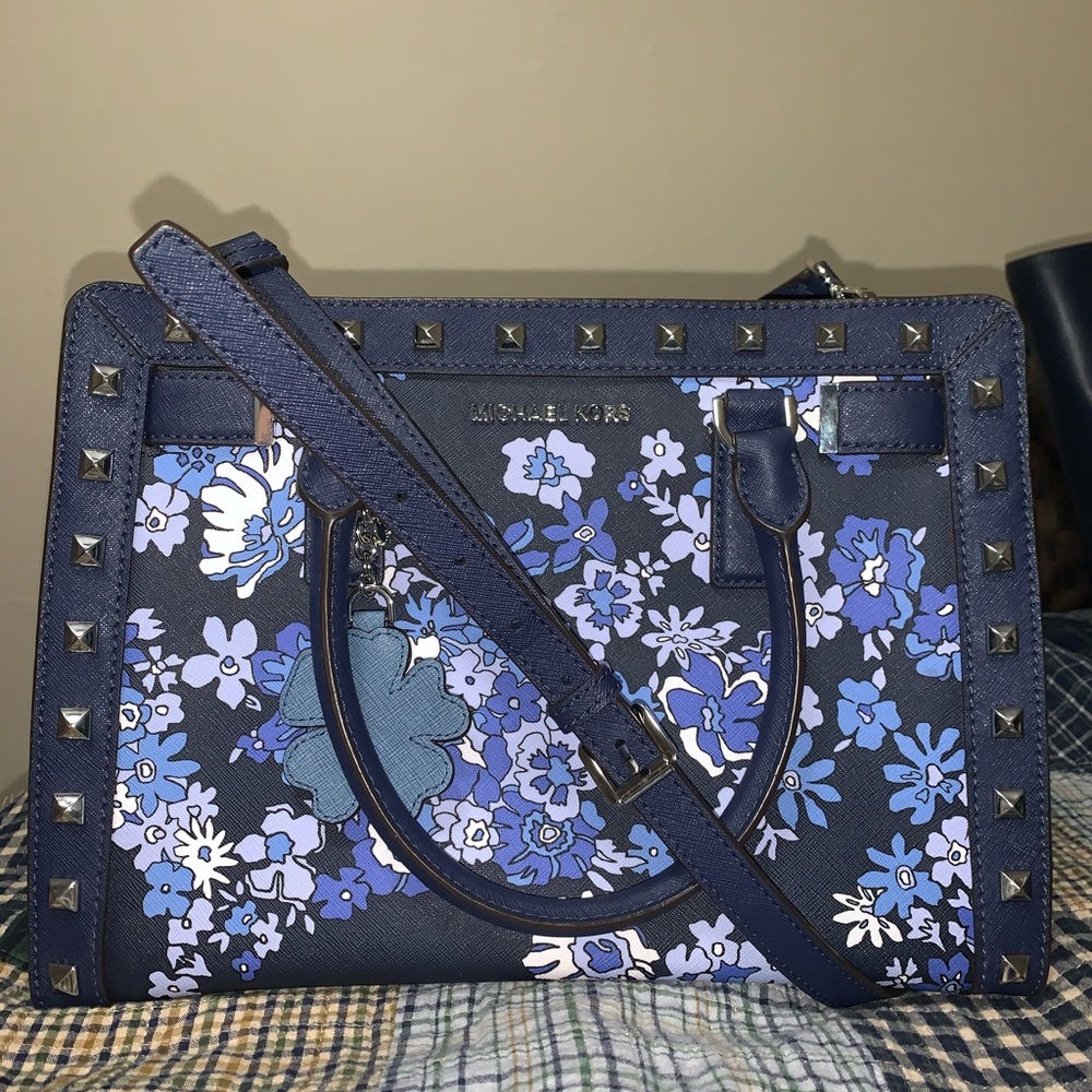 Michael Kors Navy and White Floral Crossbody Bag